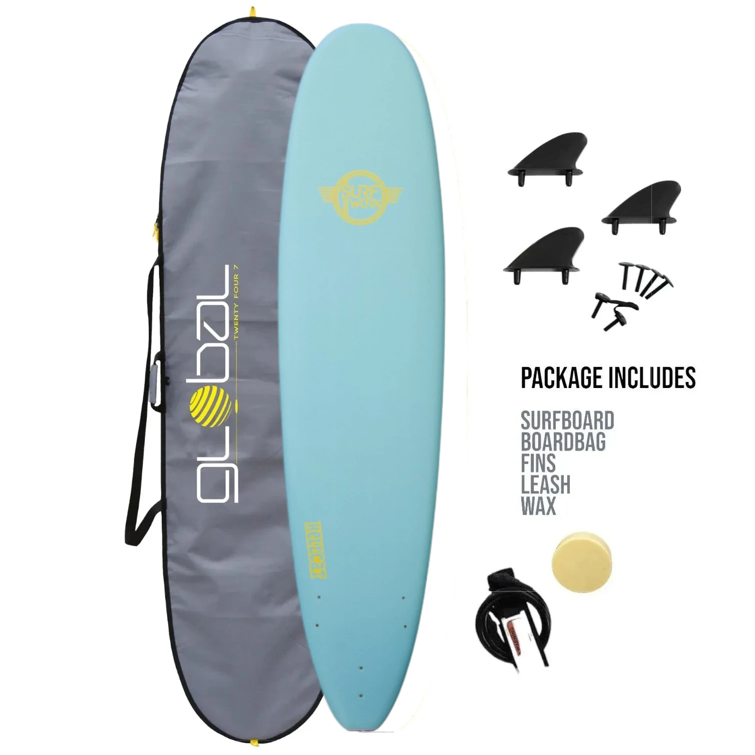 Surfworx Hellcat Mini Mal Foam surfboard 8ft 0 Ice Mint Package 8