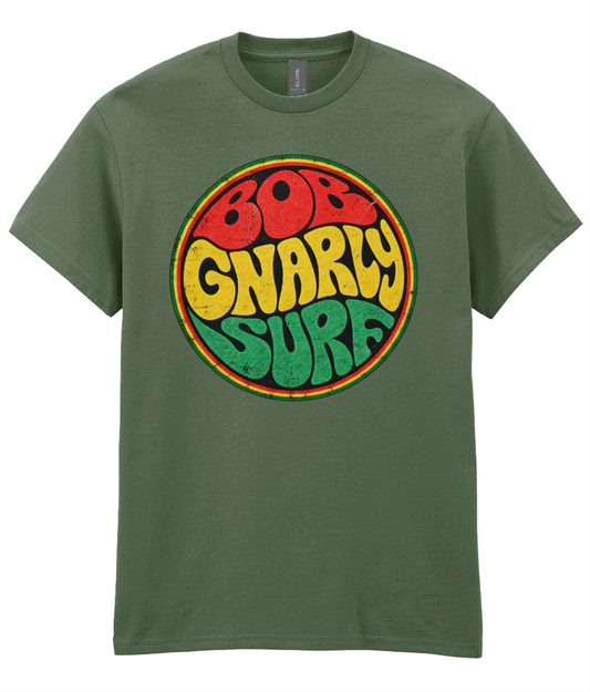 Bob Gnarly Surf Retro Circle T-Shirt T-Shirt Bob Gnarly Surf Military Green Small