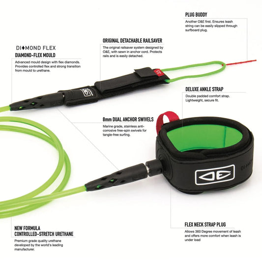 Ocean & Earth 5'0 Regular Comp Leash Green - Bob Gnarly Surf
