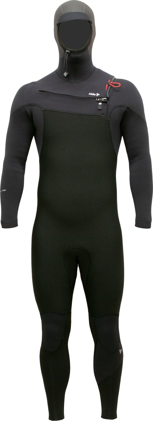 Alder Evo Fire MX Hooded Men's 6/4 mm Chest Zip Black Wetsuit