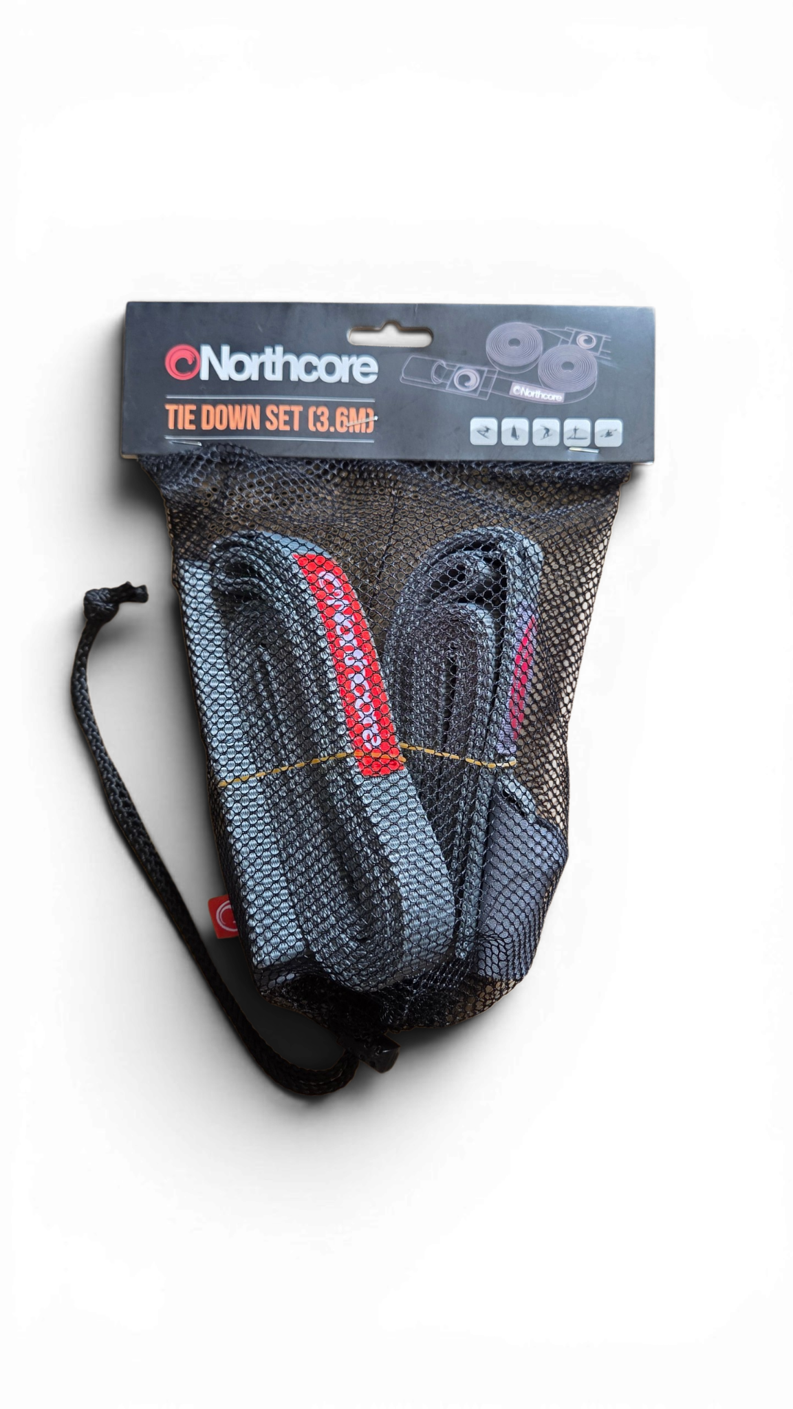 Northcore 3.6m Surfboard Roof Rack Tie Down Straps (Pair) Grey