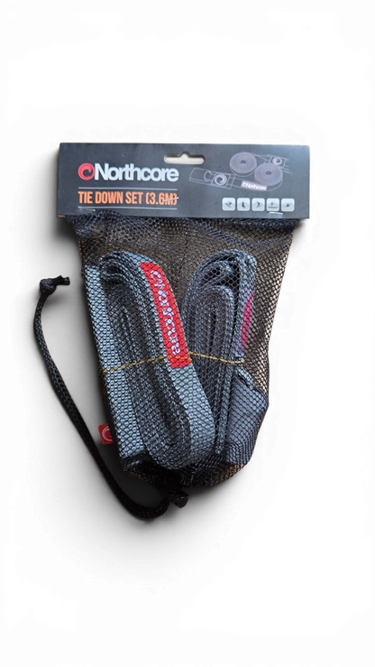Northcore 3.6m Surfboard Roof Rack Tie Down Straps (Pair) Grey