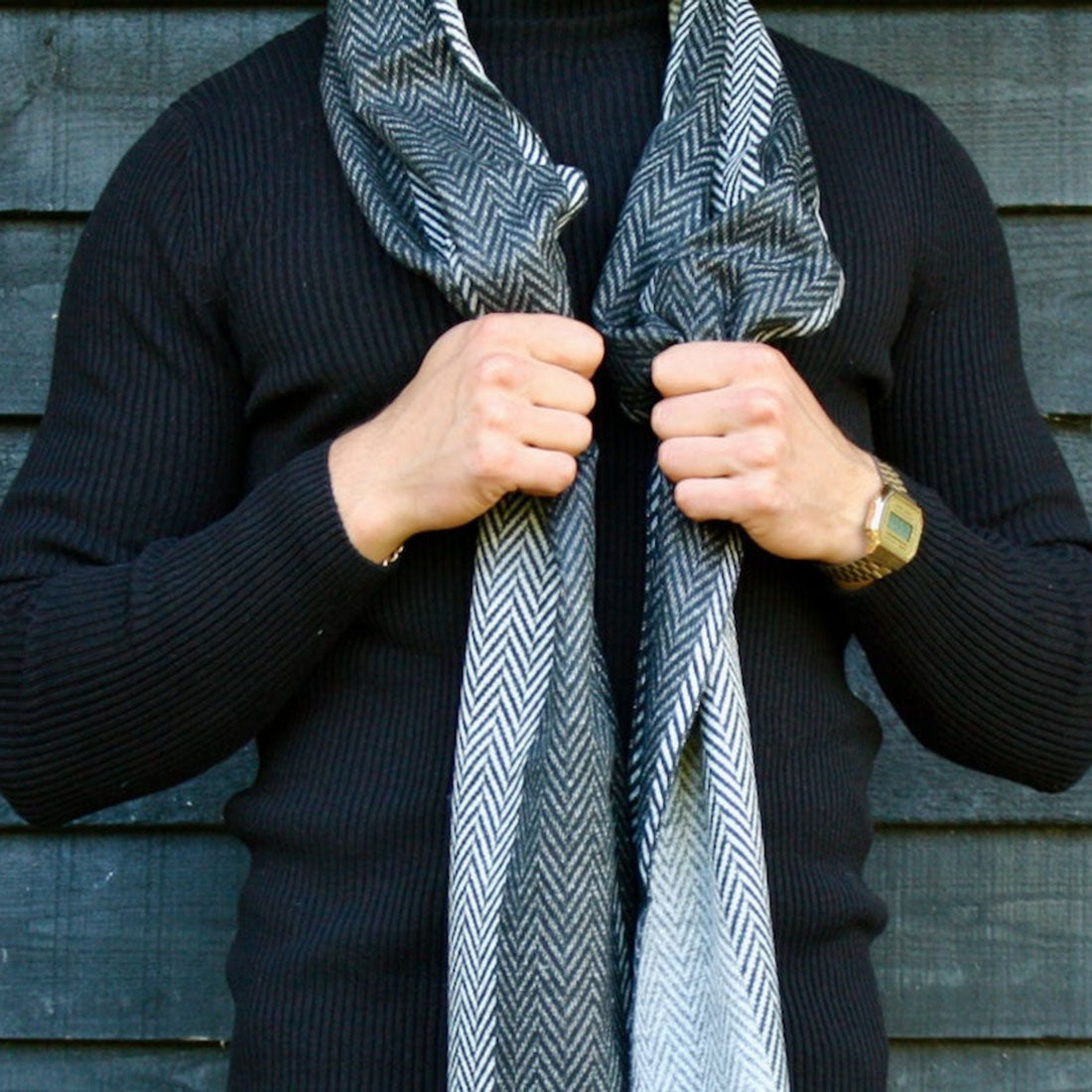 Black & White Herringbone Bamboo Scarf Scarves Swole Panda