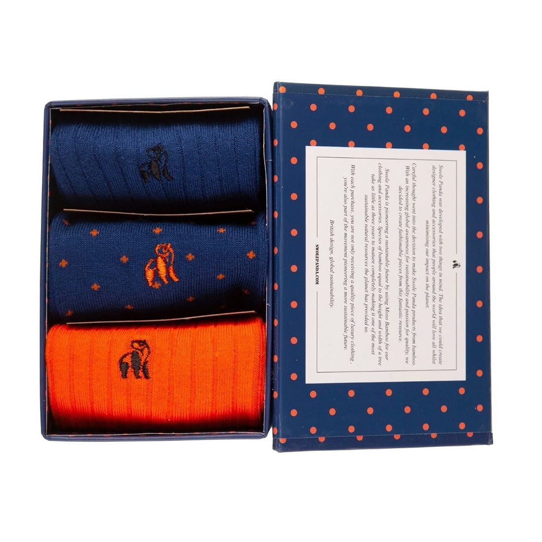 Orange and Blue Sock Box - 3 Pairs of Bamboo Socks (His) Sock Gift Box Swole Panda