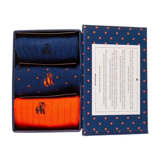 Orange and Blue Sock Box - 3 Pairs of Bamboo Socks (His) Sock Gift Box Swole Panda