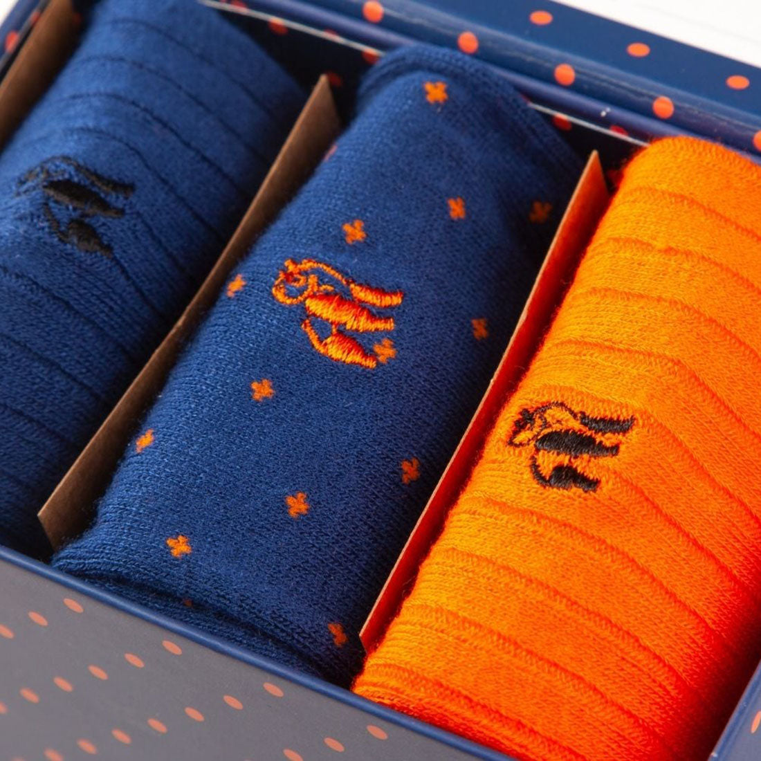 Orange and Blue Sock Box - 3 Pairs of Bamboo Socks (His) Sock Gift Box Swole Panda