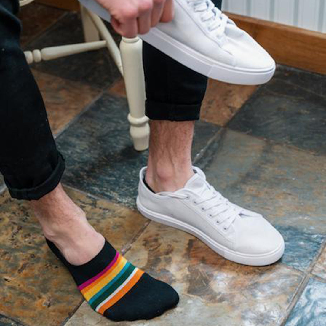 Black Bold Striped "No-Show" Bamboo Socks Socks Swole Panda