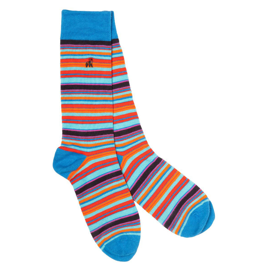 Blue and Red Narrow Striped Bamboo Socks Socks Swole Panda