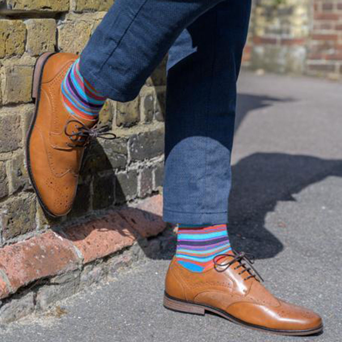 Blue and Red Narrow Striped Bamboo Socks Socks Swole Panda