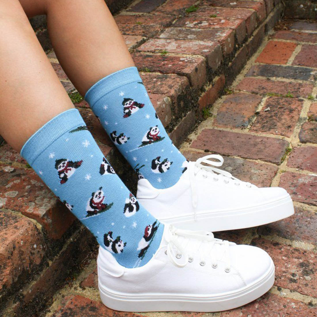 Blue Skiing Panda Bamboo Socks Socks Swole Panda