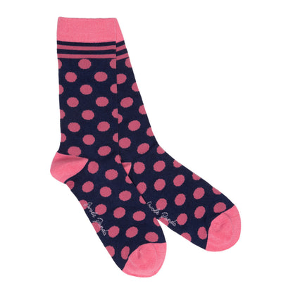 Navy and Pink Polka Dot Bamboo Socks Socks Swole Panda UK 4-7 (US 5-7.5 / EU 37-40)