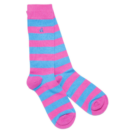 Pink and Blue Striped Bamboo Socks Socks Swole Panda UK 4-7 (US 5-7.5 / EU 37-40)
