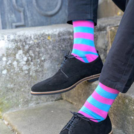 Pink and Blue Striped Bamboo Socks Socks Swole Panda