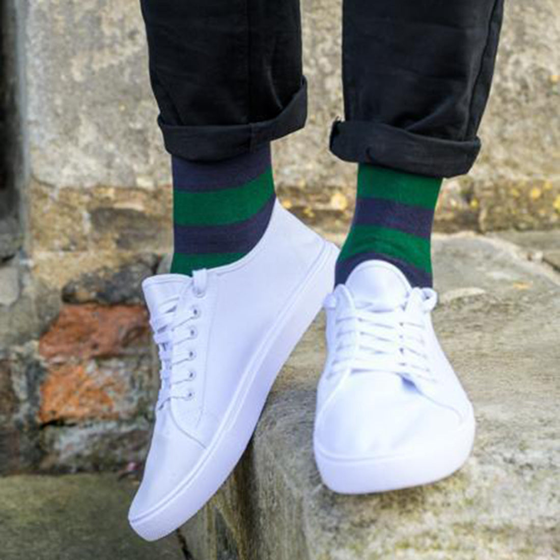 Racing Green Striped Bamboo Socks (Comfort Cuff) Socks Swole Panda