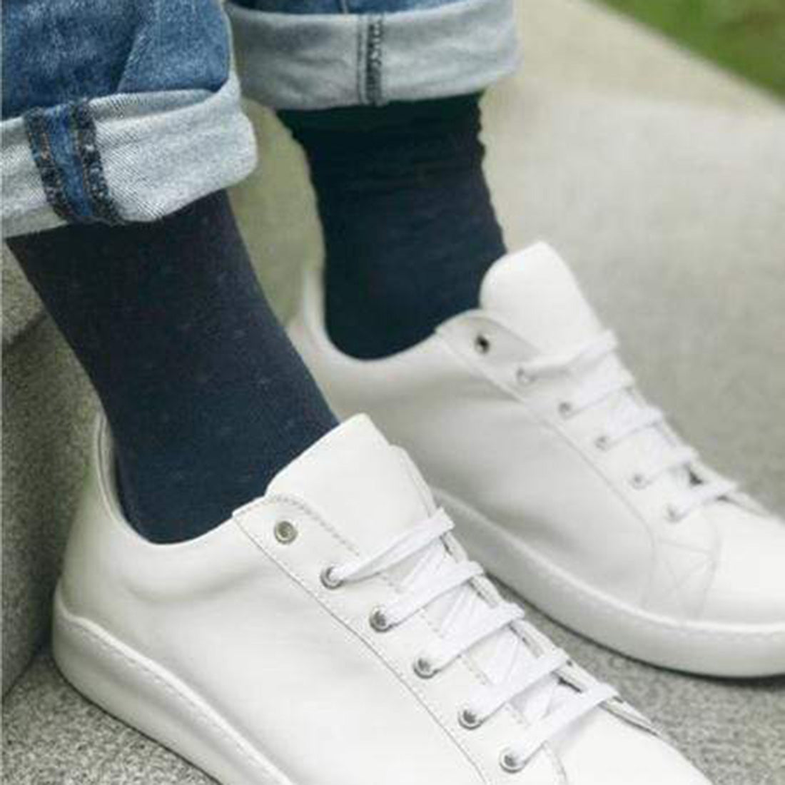 Spotted Navy Bamboo Socks (Comfort Cuff) Socks Swole Panda