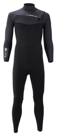 Sola Mens H2O Chest Zip 4/3mm Fullsuit Wetsuit Black/Melange - Bob Gnarly Surf