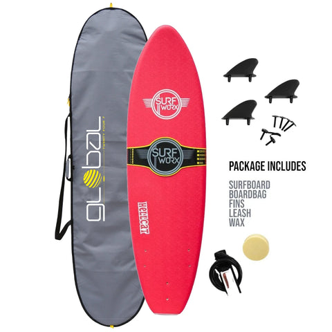 Surfworx Hellcat Mini Mal Foam surfboard 6ft 0 Red Package