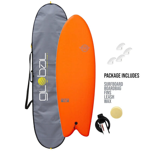 Surfworx Pro-Line 4 Fin Quad Foam Surfboard 5ft 8 Orange Package