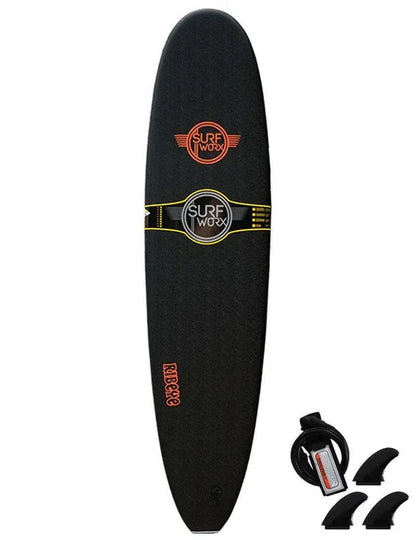Surfworx Ribeye Black Mini Mal Soft Surfboard 8ft 0 Starter Package