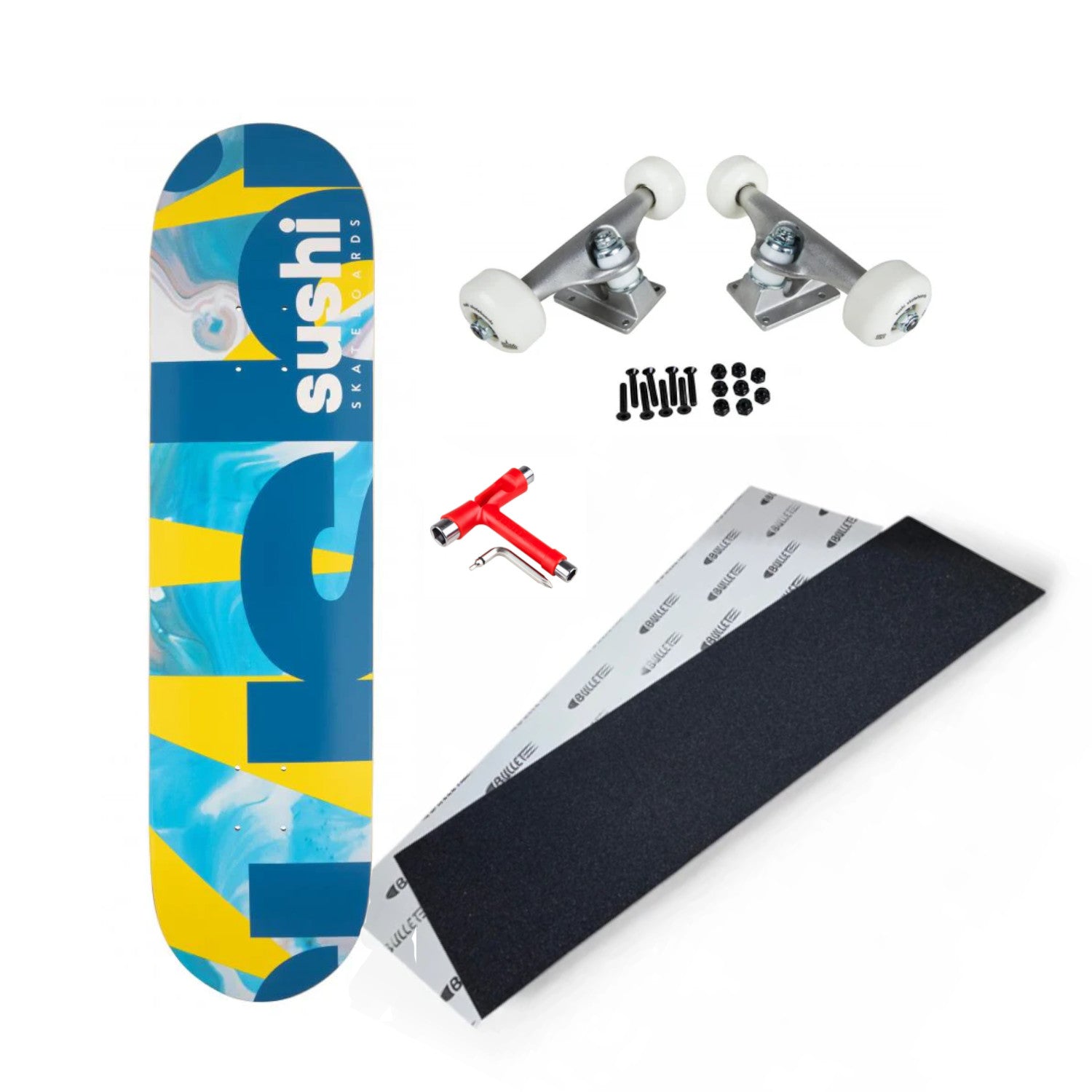 Sushi Spectrum 8" Blue Complete Skateboard Kit + FREE SKATE TOOL skateboard Bob Gnarly Surf