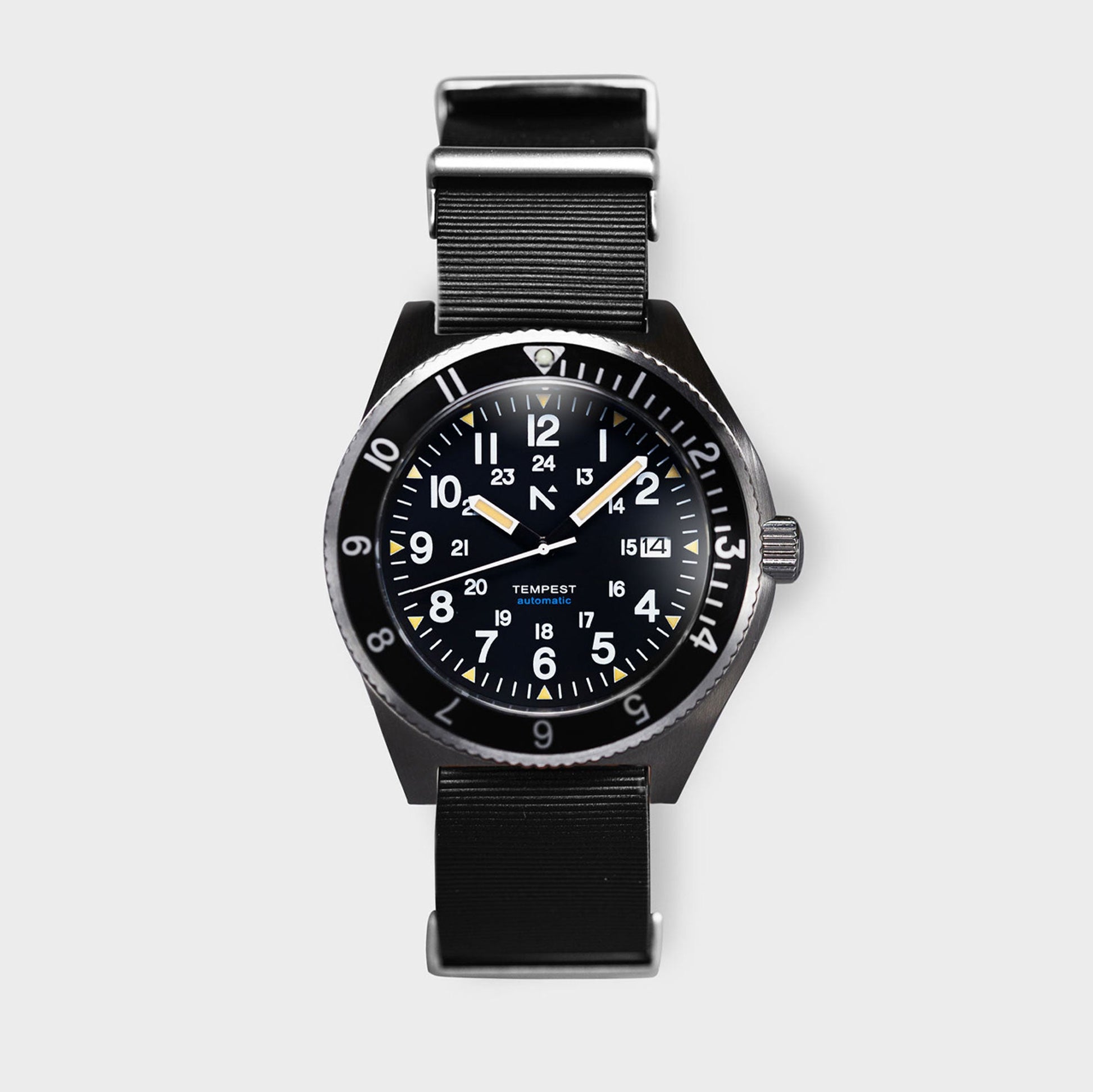 'Tempest' Automatic Navigator Watch (40mm) | Seal Black Watches Rotate North