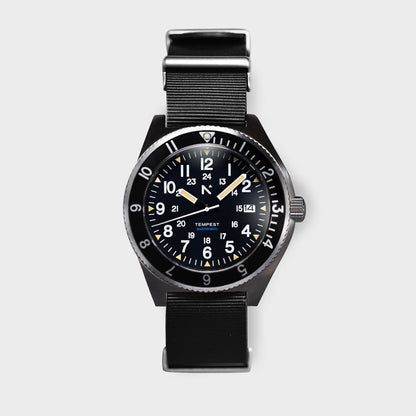 'Tempest' Automatic Navigator Watch (40mm) | Seal Black Watches Rotate North