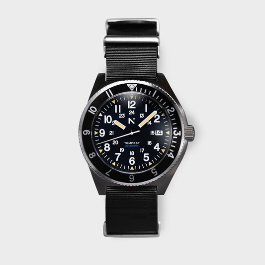 'Tempest' Automatic Navigator Watch (40mm) | Seal Black Watches Rotate North