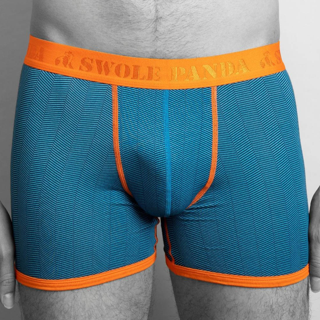 Bamboo Boxers - Blue Herringbone Underwear Swole Panda