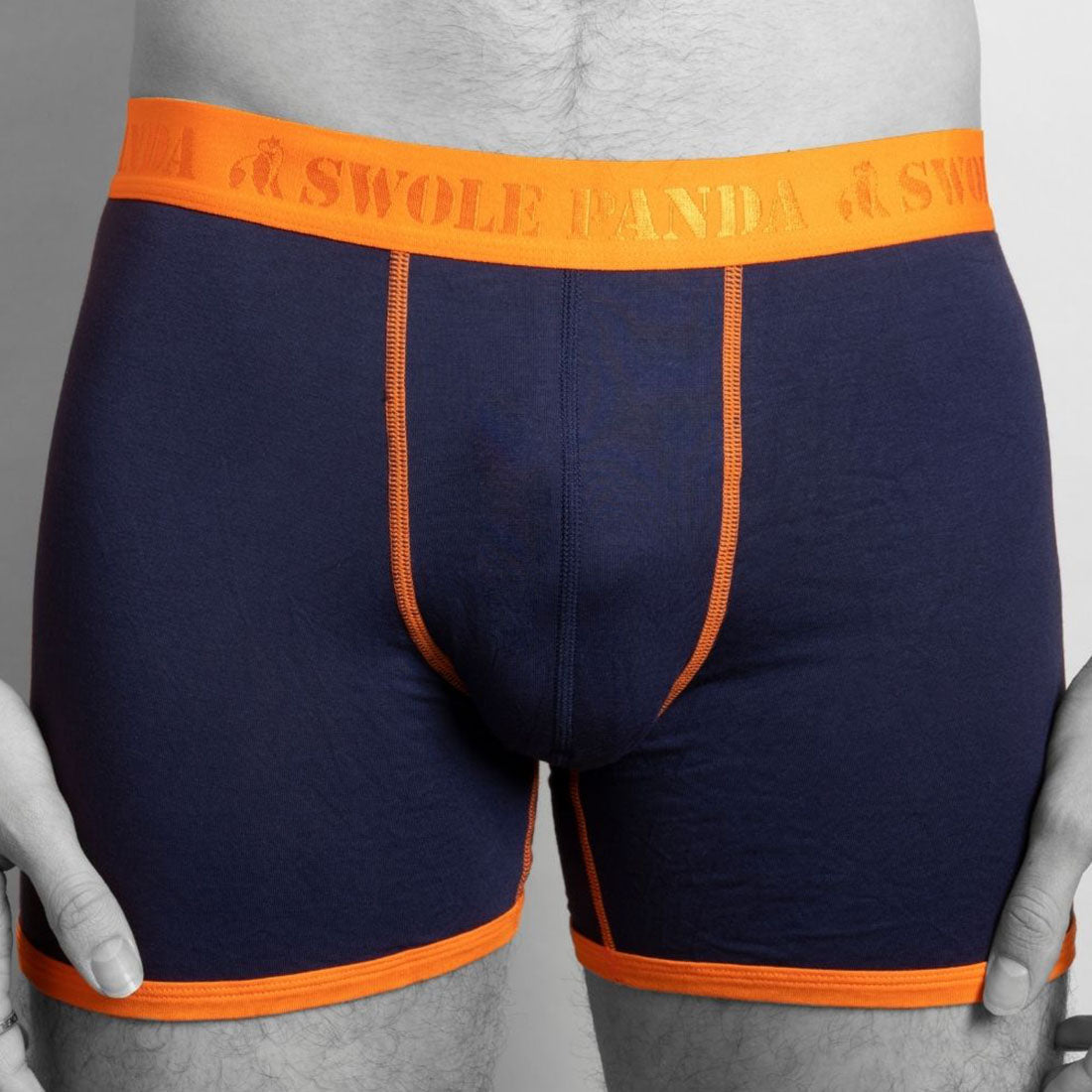Bamboo Boxers - Navy / Orange Band Underwear Swole Panda