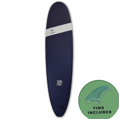 Mobyk 7'6 Classic Long Softboard - Midnight Blue - Bob Gnarly Surf