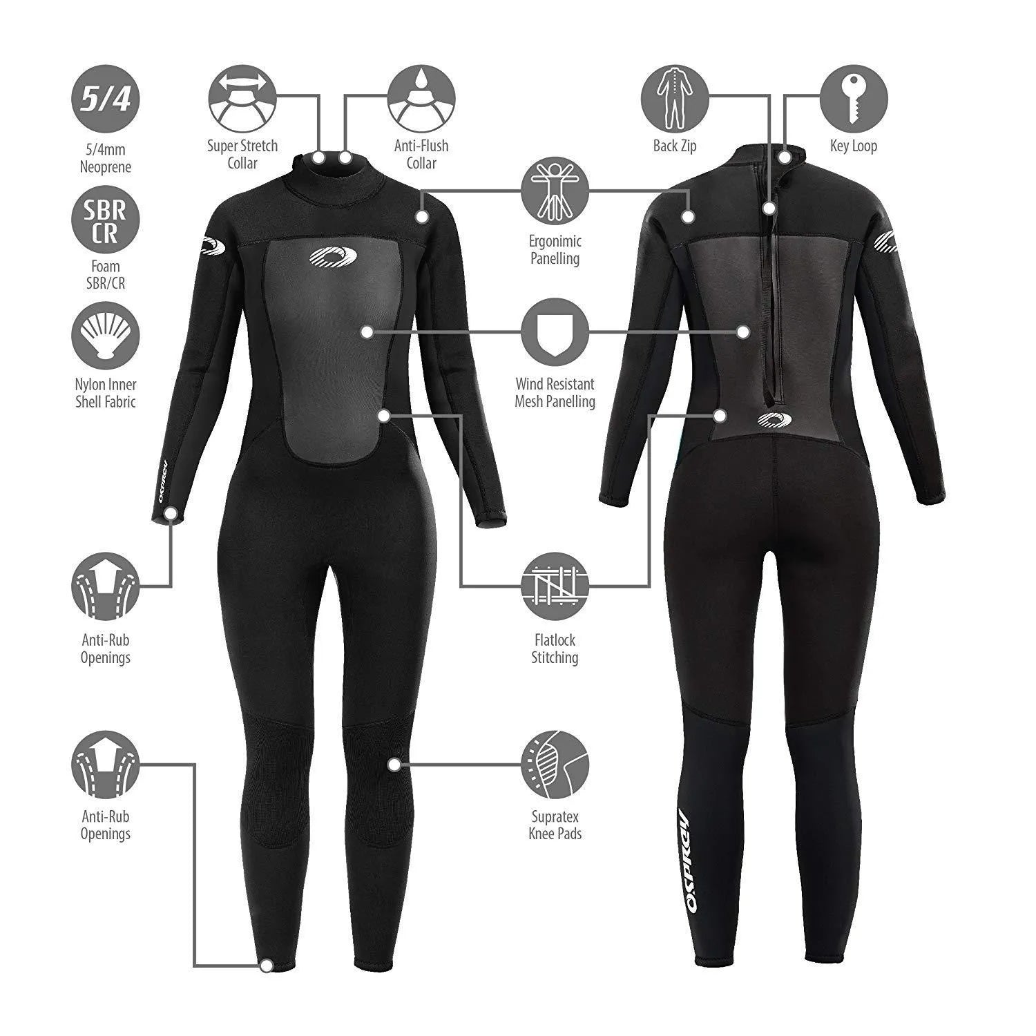 Osprey Origin Womens 5/4 Wetsuit Black - Bob Gnarly Surf