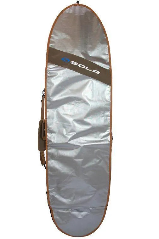 Sola 7'6" Mini Mal 6mm Board Bag Khaki Silver Surfboard Bag Sola