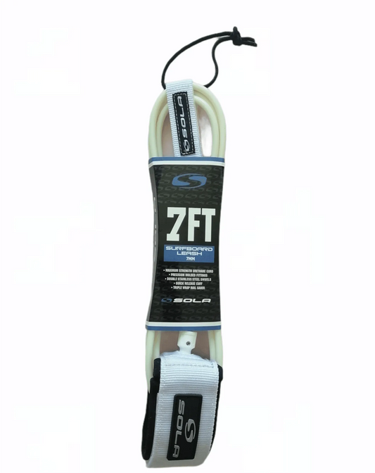 Sola 7ft Surfboard Leash White - Bob Gnarly Surf
