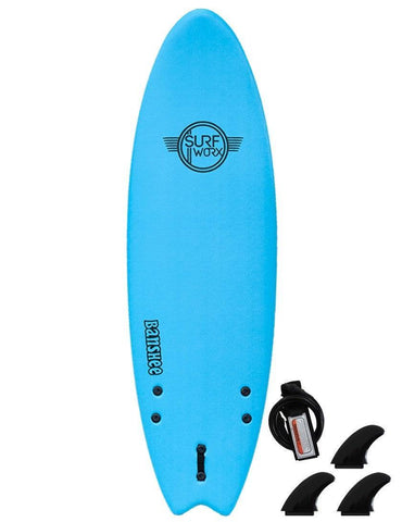 Surfworx Banshee Hybrid Soft Surfboard 6ft 0 - Azur Blue - Bob Gnarly Surf