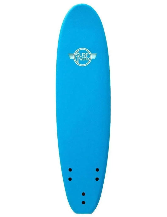 Surfworx Base Mini Mal soft surfboard 7ft 0 Azure Blue Package Foamie Surfboard Surfworx