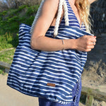 Tamri Canvas Beach Bag Navy Blue Stripe - Bob Gnarly Surf