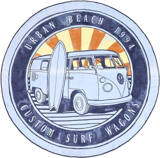 Volkswagen Round Beach Towel Picnic Blanket - Bob Gnarly Surf